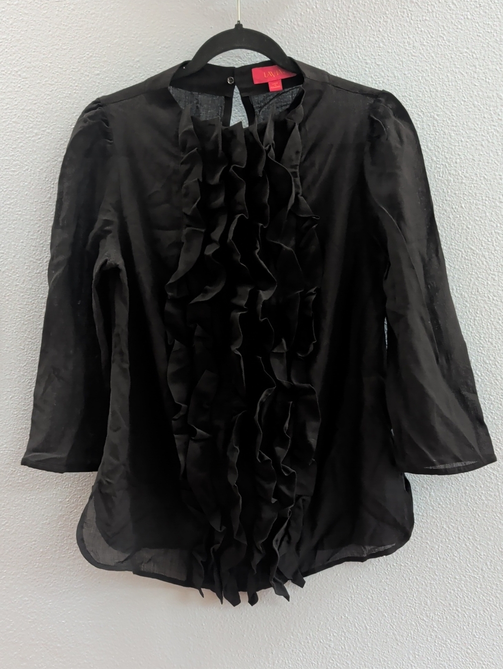 Lavia 18 Wool Blend Black Ruffle Front Women's Blouse
